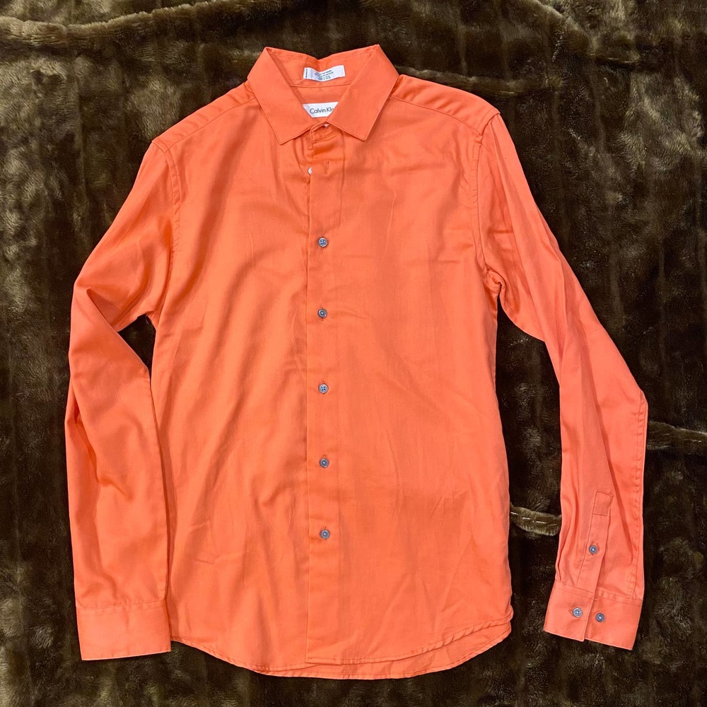 Calvin Klein Girls 16 Orange “Sateen” Button Front‎ Blouse
